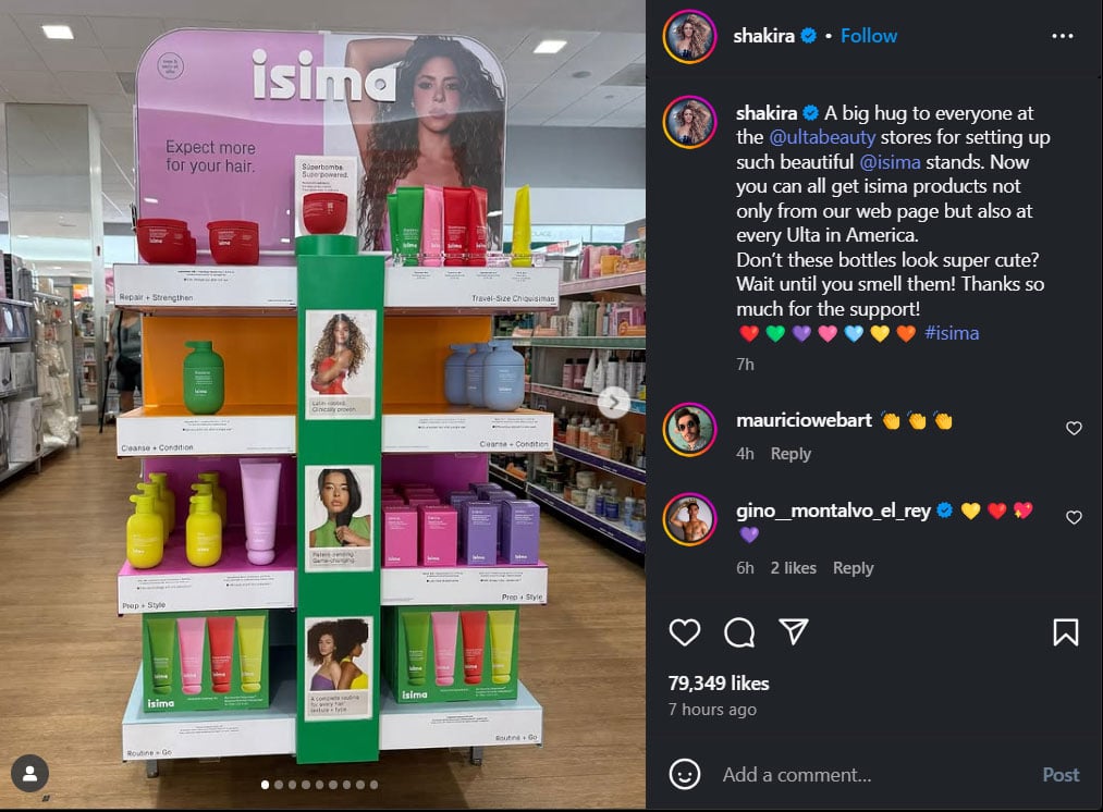 Shakira raves about her haircare brand on the internet