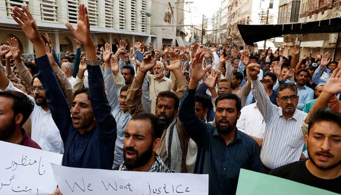 People attend a protest in Khyber Pakhtunkhwas Kurram district on November 22, 2024. — Reuters