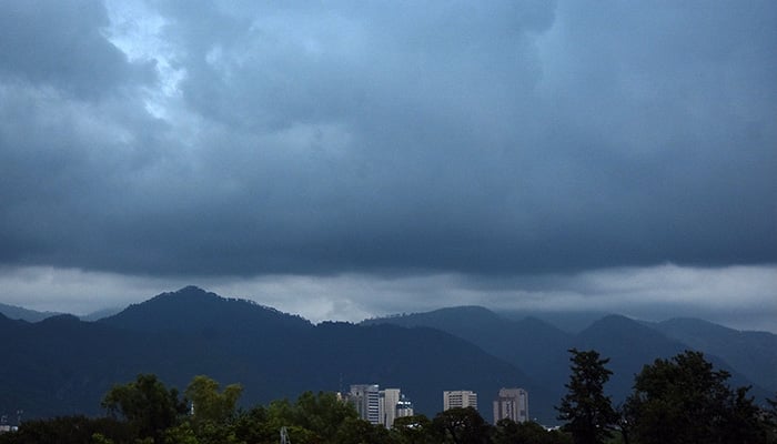 A stunning view of dark clouds hovering Islamabad during rainy weather on July 10, 2025. — Online