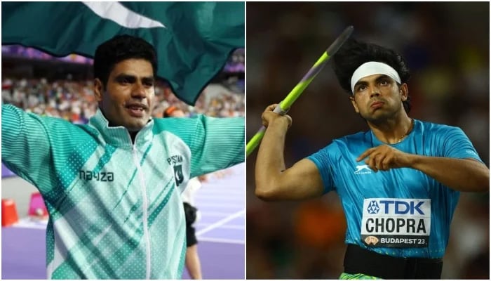 This combination of images shows Pakistans first individual Olympic gold medallist, Arshad Nadeem (left), and Indias Olympic javelin gold medallist Neeraj Chopra. — Reuters/File