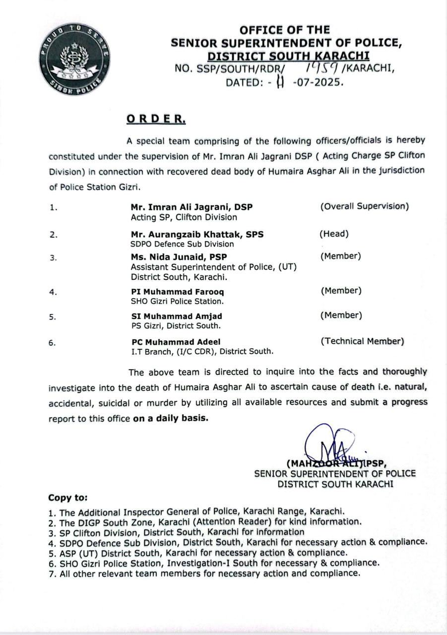 Investigation committee formed to probe actor Humaira Asghars death