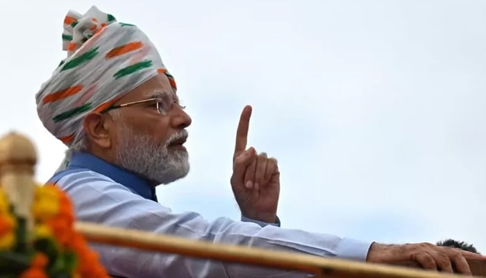 Indian Prime Minister Narendra Modi speaks during celebrations to mark the 75th anniversary of independence at the Red Fort in New Delhi. — AFP/File