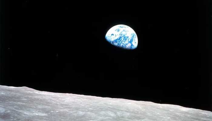 Earthrise photographed by Apollo 8 astronaut William Anders, December 1968, with Earth at gibbous phase as seen from the Moon. — Nasa/File