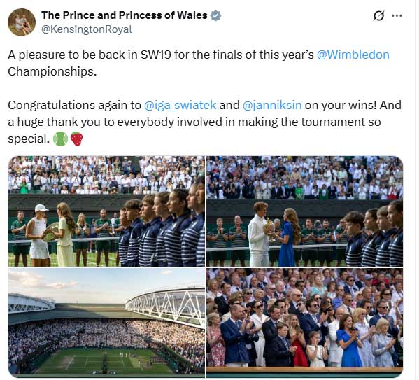 Prince William, Kate release statement on Wimbledon as they near new milestone