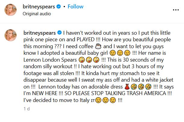 Britney Spears breaks silence after adopting ‘beautiful baby girl