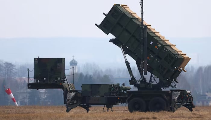 A US Army MIM-104 Patriot, a surface-to-air missile (SAM) system launcher is pictured at Rzeszow-Jasionka airport, Poland, March 16, 2022. — Reuters