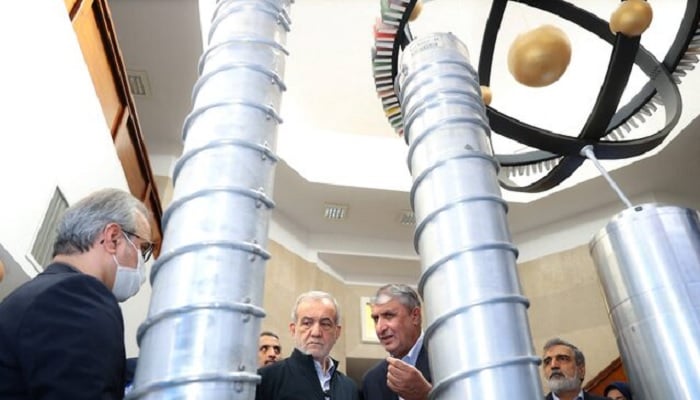 Irans President Masoud Pezeshkian visits Irans nuclear achievements exhibition in Tehran, Iran April 9, 2025. — Reuters