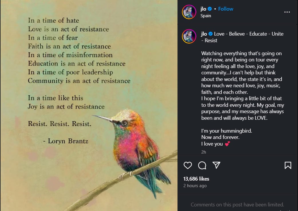 Jennifer Lopez shares her mission on social media