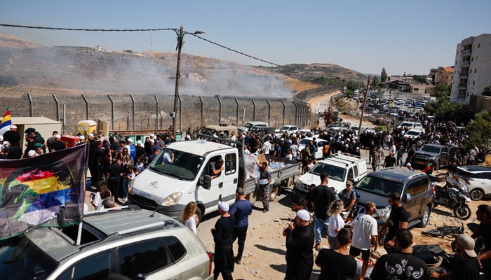 Israeli Druze gather, near the ceasefire line between the Israeli-occupied Golan Heights and Syria, amid the ongoing conflict in the Druze areas in Syria, in Majdal Shams, July 16, 2025. — Reuters