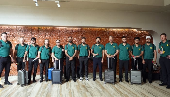 The Pakistan cricket team, along with the support staff, was pictured after arriving in Dhaka ahead of the three-match T20I series against Bangladesh on July 16, 2025. — X/@TheRealPCB