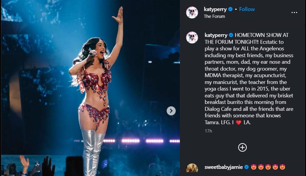 Katy Perry pays tribute to hometown on social media