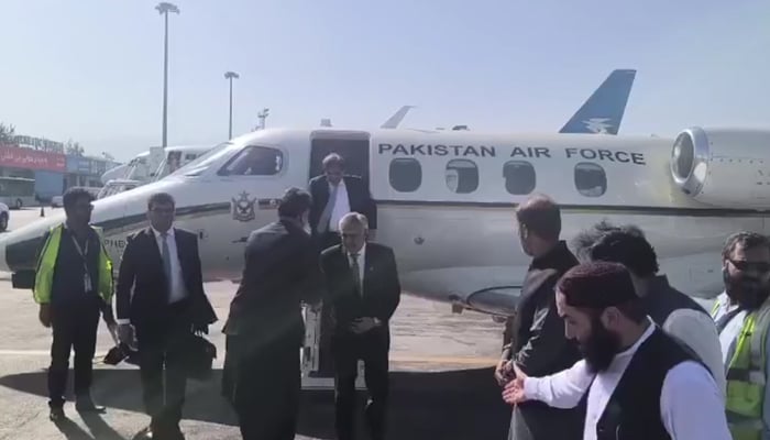 Deputy Prime Minister and Foreign Minister Ishaq Dar (centre) arrives in Kabul, Afghanistan, on July 17, 2025. — X@ForeignOfficePK