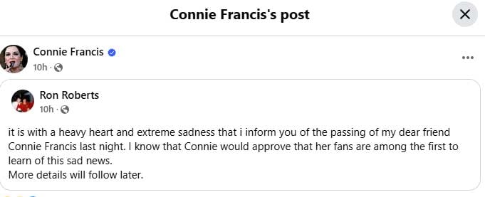 How did Connie Francis die?