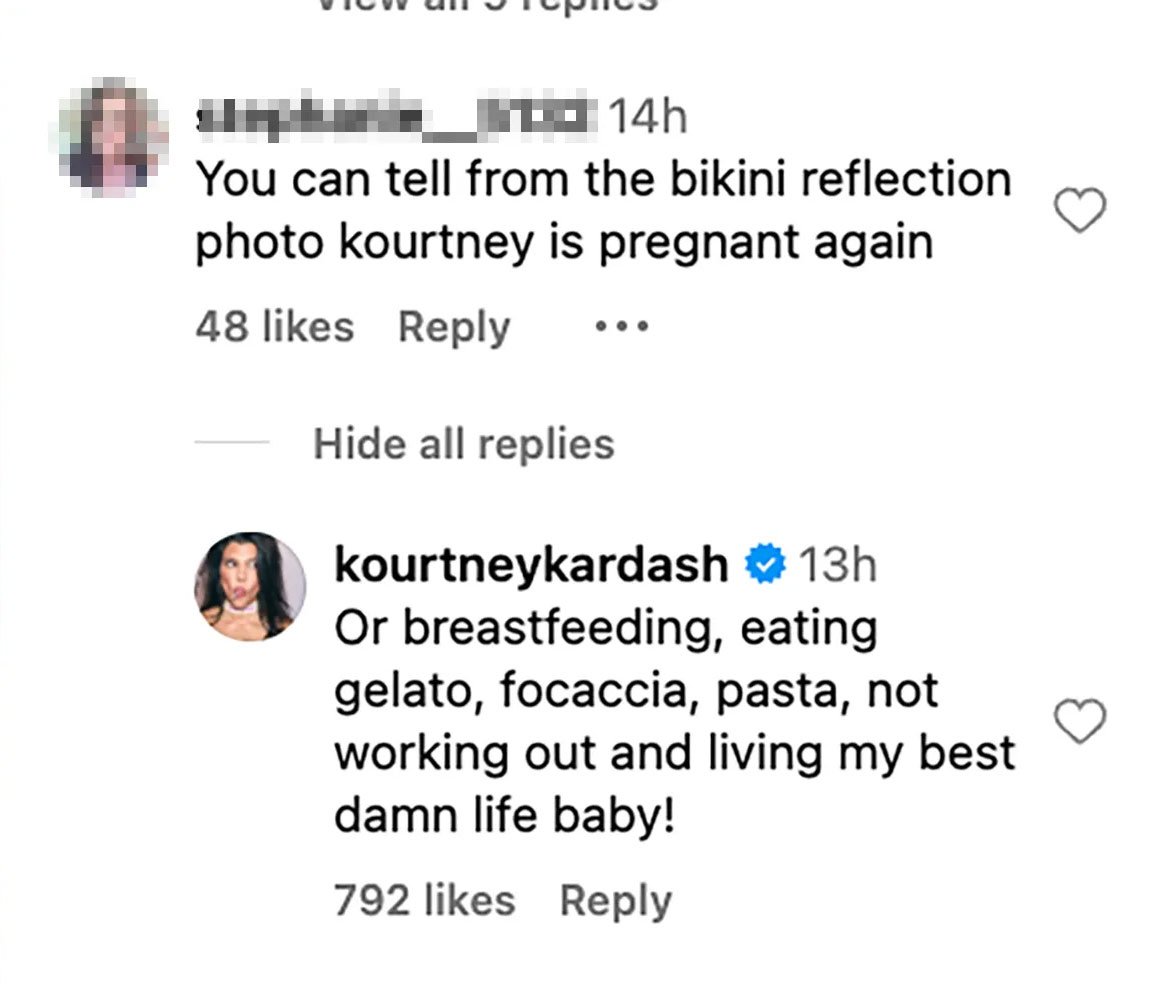 Kourtney Kardashian responds to pregnancy speculations