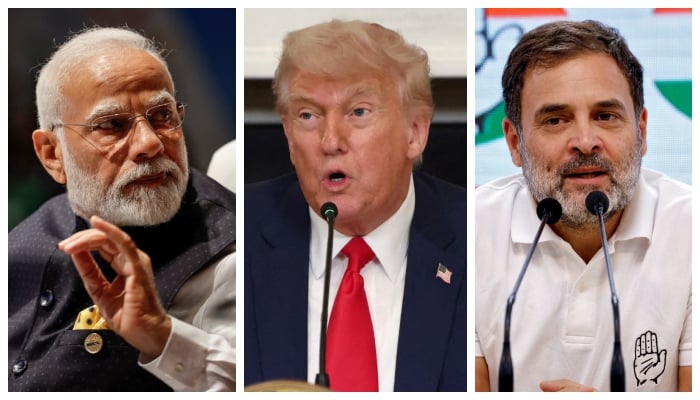 (From left) Indian Prime Minister Narendra Modi, US President Donald Trump, and Indias opposition leader Rahul Gandhi. — Reuters