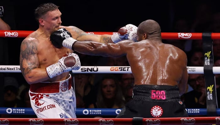 Oleksandr Usyk (left) in action against Daniel Dubois during their undisputed world heavyweight title fight at BoxPark Wembley, London, on July 19, 2025. — Reuters