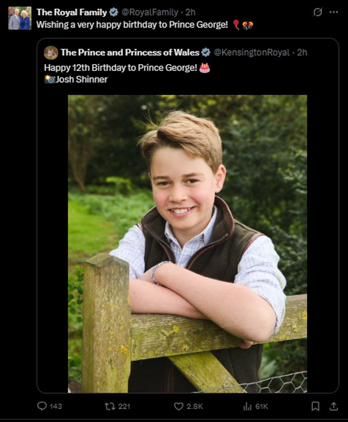 Buckingham Palace releases statement about Prince George after major announcement