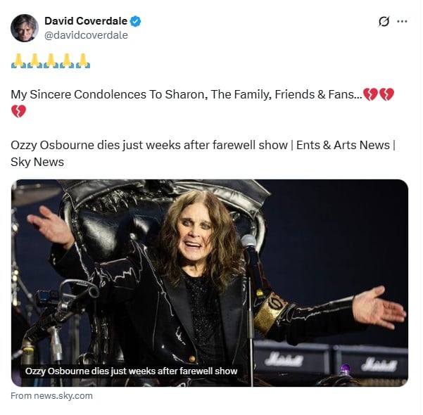 Stars mourn loss of Ozzy Osbourne with heartfelt tributes