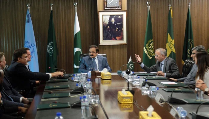 Advisor to Prime Minister on Inter-provincial Coordination, Rana Sanaullah, meets Pakistan Football League delegation in Islamabad, June 3, 2024. — PSB website/File