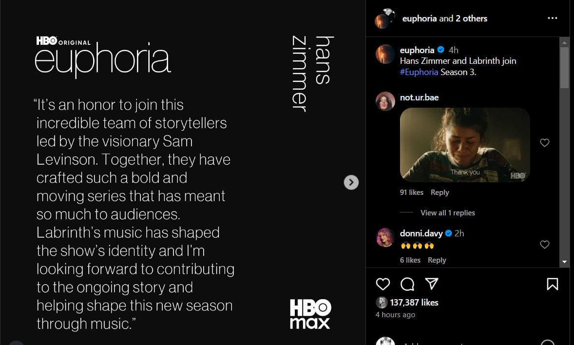 Euphoria ropes in Hans Zimmer for season 3 score