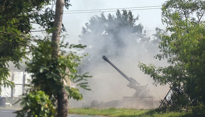 A Thai military mobile unit fires towards Cambodias side after Thailand and Cambodia exchanged heavy artillery on Friday as their worst fighting in more than a decade stretched for a second day, in Surin, Thailand, July 25, 2025. — Reuters