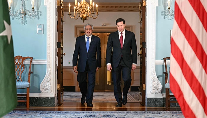 US Secretary of State Marco Rubio meets with Pakistani Deputy Prime Minister and Foreign Minister Ishaq Dar (left) at the State Department in Washington, DC, on July 25, 2025. — AFP