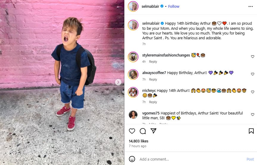 Selma Blair marks son Arthurs special day