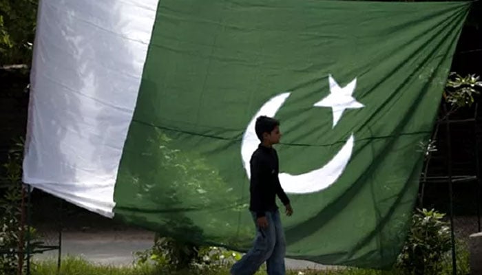 A boy walks past a Pakistani flag in Rawalpindi. — Reuters/File