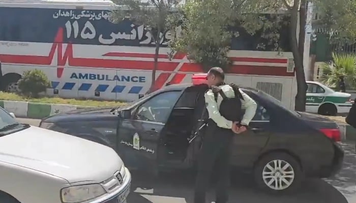 Security personnel can be seen near a courthouse in Iran’s restive southeastern Sistan-Baluchestan, on July 26, 2025. — Screengrab/X@PresstvExtra