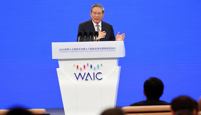 Chinese Premier Li Qiang speaks during the opening ceremony of the World Artificial Intelligence Conference in Shanghai, China, July 26, 2025. — Reuters