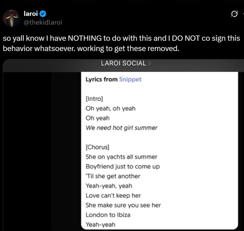 The Kid LAROI sets record straight on slander tweets against Tate McRae