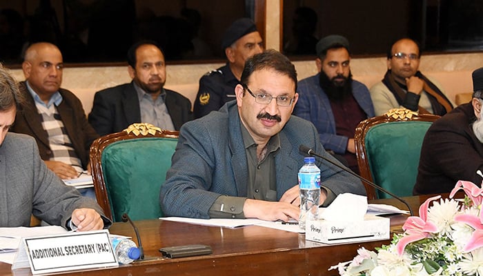 PAC Chairman Junaid Akbar chairs the committee meeting at the Parliament House in Islamabad, on February 19, 2025. — Online