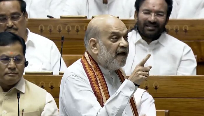 Home Minister Amit Shah speaks in Indian parliament during discussion on India-Pakistan conflict, New Delhi, July 29, 2025. — Screengrab via X/@AmitShah