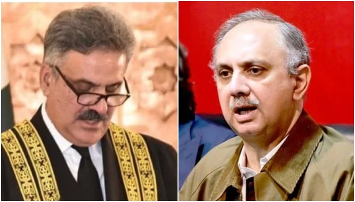 This collage shows CJP Yahya Afridi (left) and Opposition Leader in the National Assembly Omar Ayub Khan. — APP/PID/File