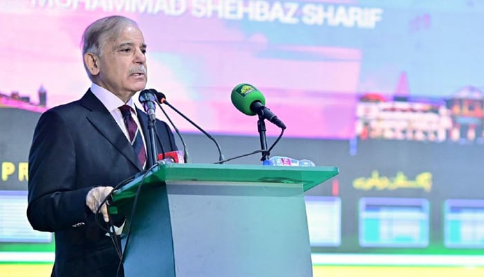 Prime Minister Shehbaz Sharif addresses a ceremony in Lahore, on July 29, 2025. — PID