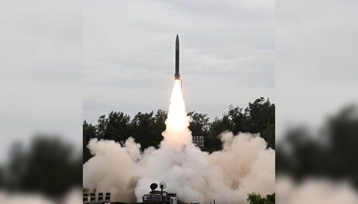 An image showing the Test launch of Indias Pralay missile from Dr APJ Kalam Island in Odisha on July 29, 2025. — PIB