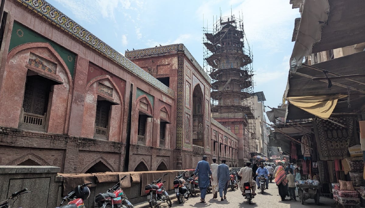Renovation work continues at Masjid Wazir Khan in Lahore. — Photo by Momna Tahir