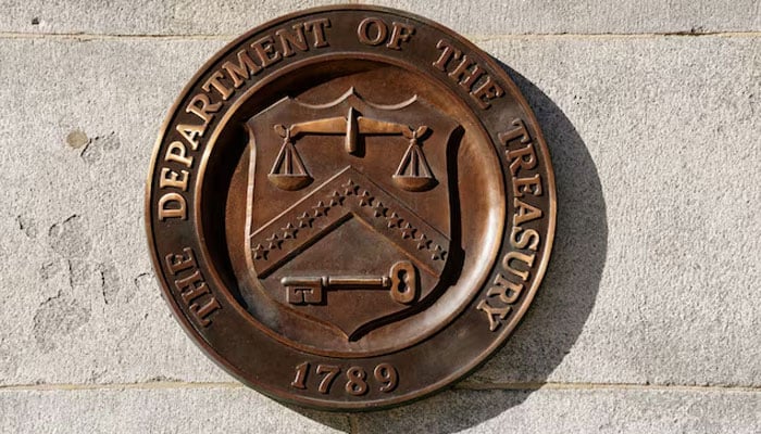 A bronze seal for the Department of the Treasury is shown at the US Treasury building in Washington, US, January 20, 2023. — Reuters
