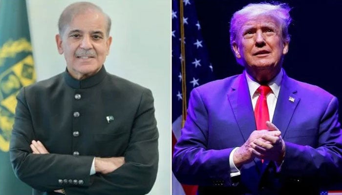 A collage of pictures of Prime Minister Shehbaz Sharif (left) and US President Donald Trump. — X@PakPMO/Reuters/File