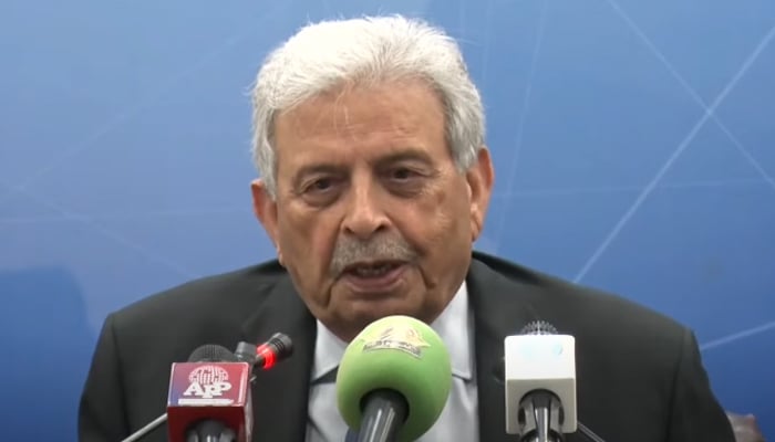 Federal Minister for National Food Security Rana Tanveer Hussain speaks at a press conference in Islamabad, on July 31, 2025. — Geo News Live