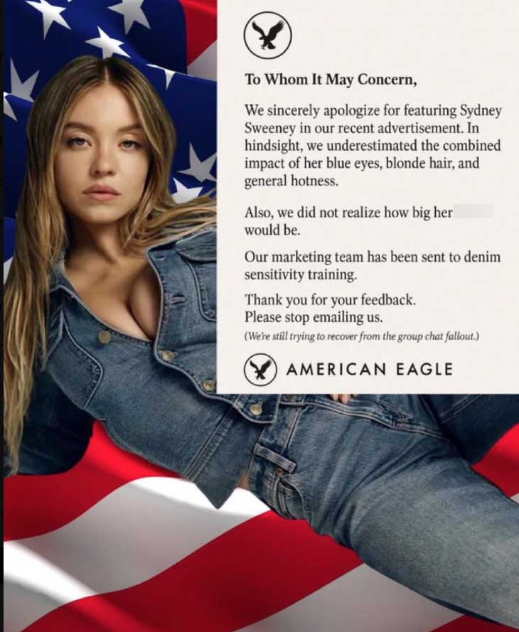 Screenshot of the fabricated apology