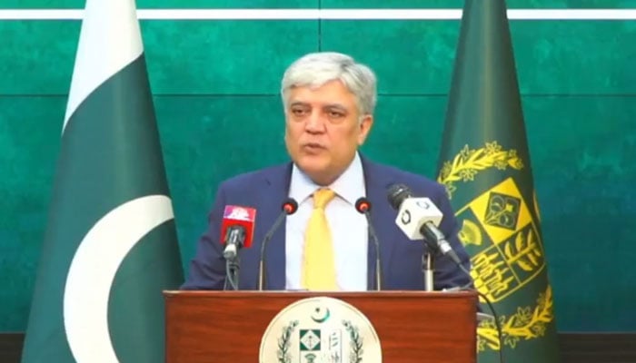 Foreign Office spokesperson Shafqat Ali Khan addresses weekly press briefing at Foreign Office, Islamabad, August 1, 2025. — Screengrab via Facebook/@foreignofficepk