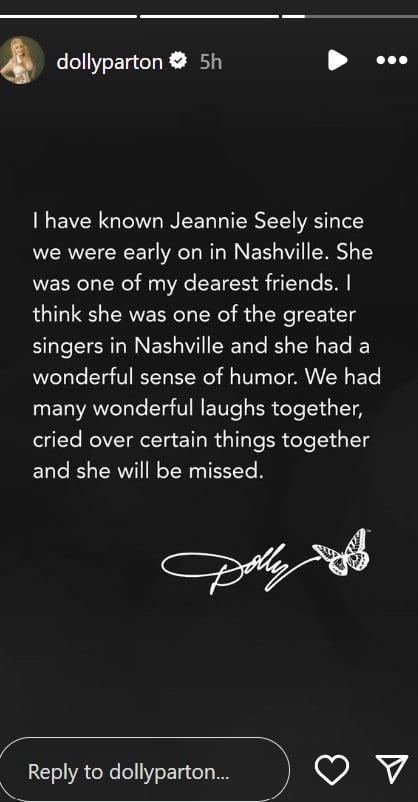 Dolly Parton mourns loss of close pal Jeannie Seely