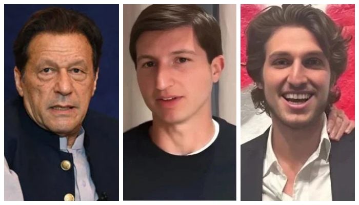 (From left to right) PTI founder Imran Khan, his sons Sulaiman Khan and Kasim Khan. — AFP/YouTube/@MarioNawfal/Instagram/@khanjemima/File