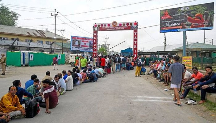 Hindu pilgrims await their registration at a transit camp in Pantha Chowk on the outskirts of Srinagar on July 2, 2025. — AFP