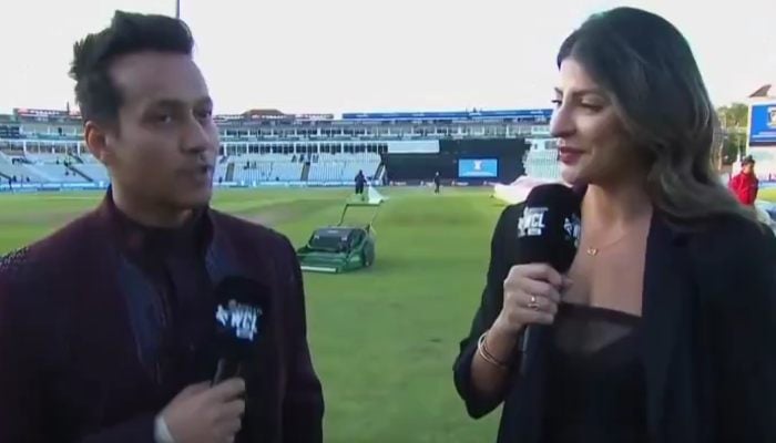 WCL owner Harshit Tomar and presenter Karishma Kotak can be seen in this screengrab. — X/@thecricketgully