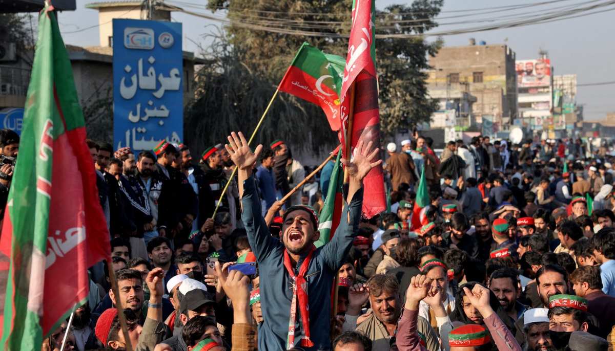 Supporters of Imran Khans PTI attend a protest demanding free and fair results of the election, in Peshawar on February 10, 2024. — Reuters