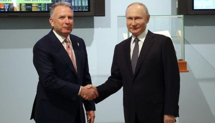 Russian President Vladimir Putin shakes hands with US President Donald Trumps special envoy Steve Witkoff during a meeting in Saint Petersburg, Russia April 11, 2025. — Reuters