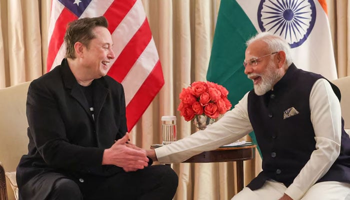 Elon Musk meets Indian Prime Minister Narendra Modi, in Washington, DC, US on February 13, 2025, — Reuters