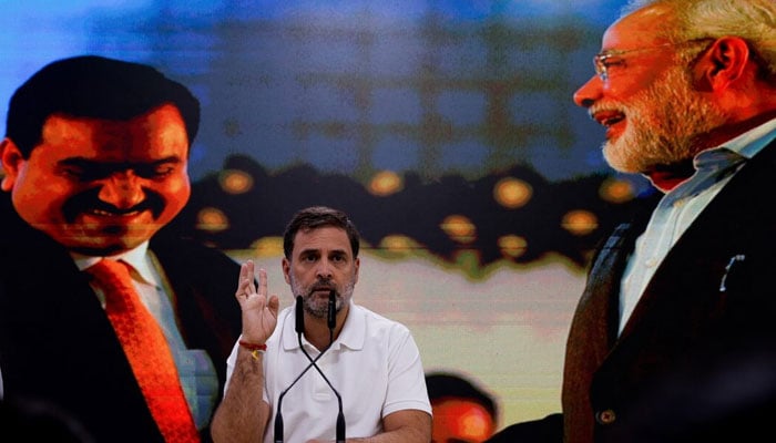 INCs Rahul Gandhi estures during a press conference on Indian billionaire Gautam Adani being indicted by US. prosecutors for his alleged role in a scheme to bribe Indian officials, at the partys headquarters in New Delhi, India, November 21, 2024. — Reuters